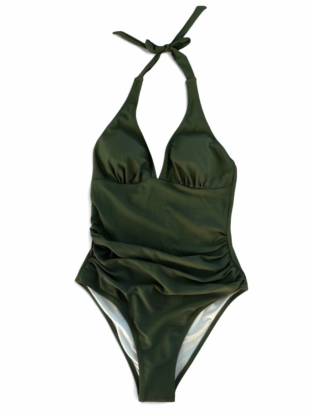 Cupshe Classic Olive Green Halter Slim and Sculpt One-Piece Women Swimsuit - Picture 3 of 4